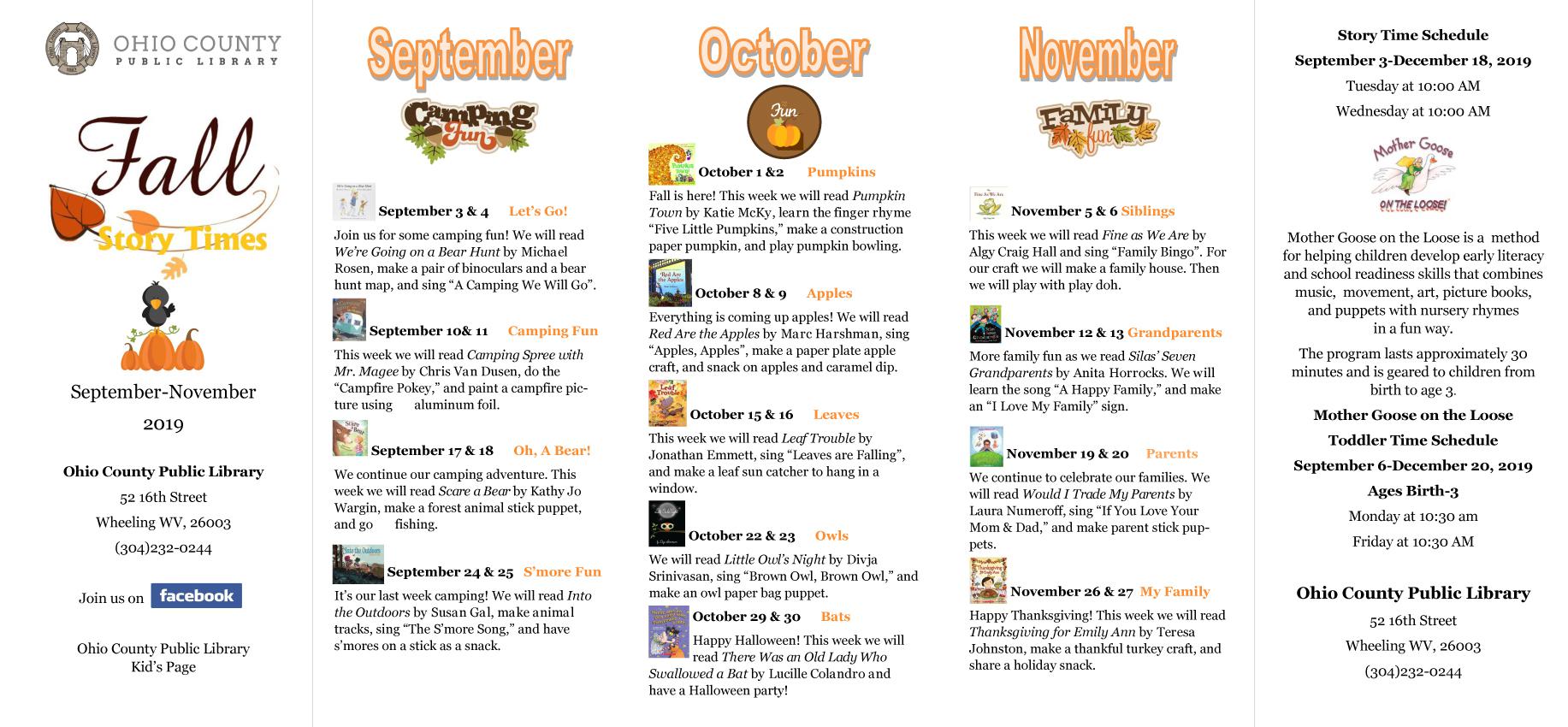 OCPL Story Time Schedule - Fall 2019
