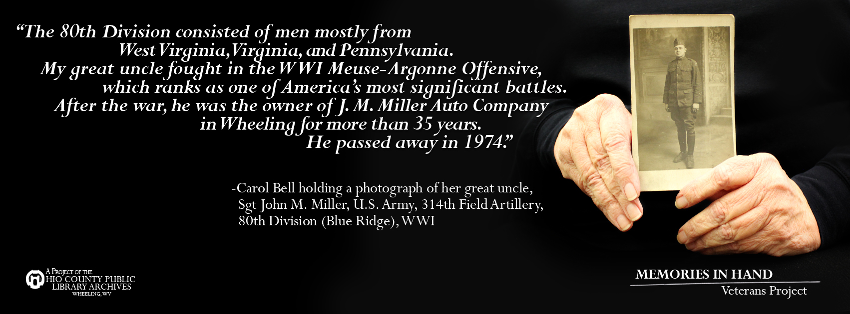 Sgt John M. Miller, U.S. Army, 314th Field Artillery, 80th Division (Blue Ridge), WWI