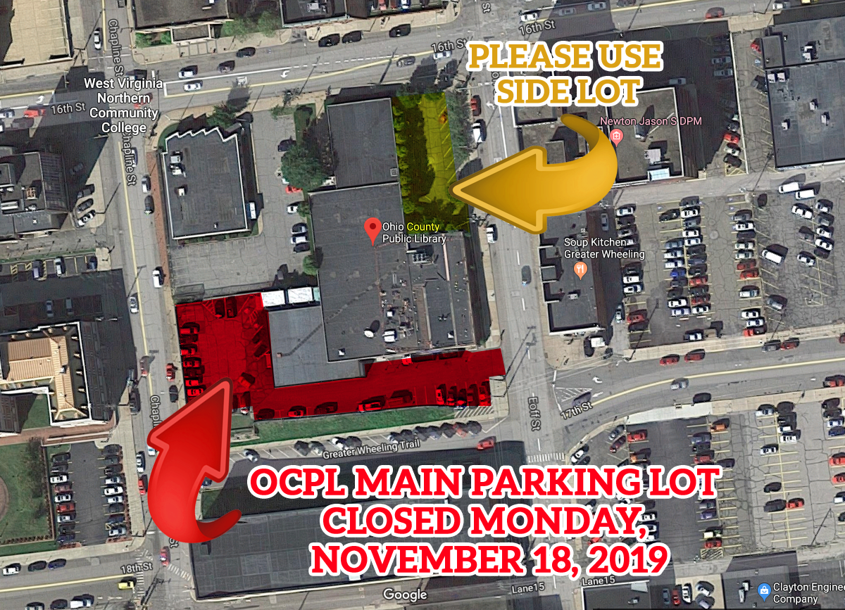 OCPL Main Parking Lot Closed Monday, November 18, 2019