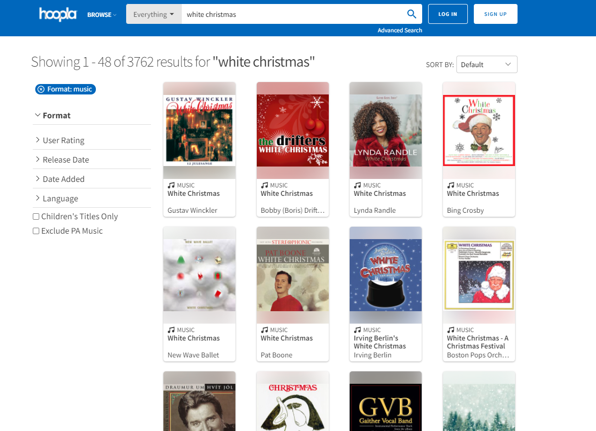 Christmas Music Albums available through Hoopla Digital