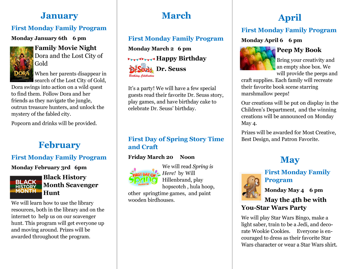 2020 January-May OCPL Family Programs Schedule, Page 2