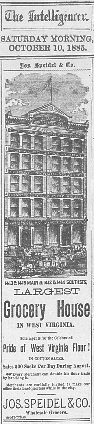 Speidel & Co. ad, Wheeling Daily Intelligencer, 1885