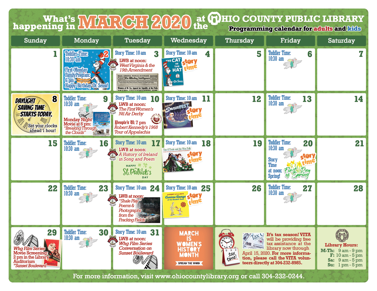 OCPL Programming Calendar: March2020 width=