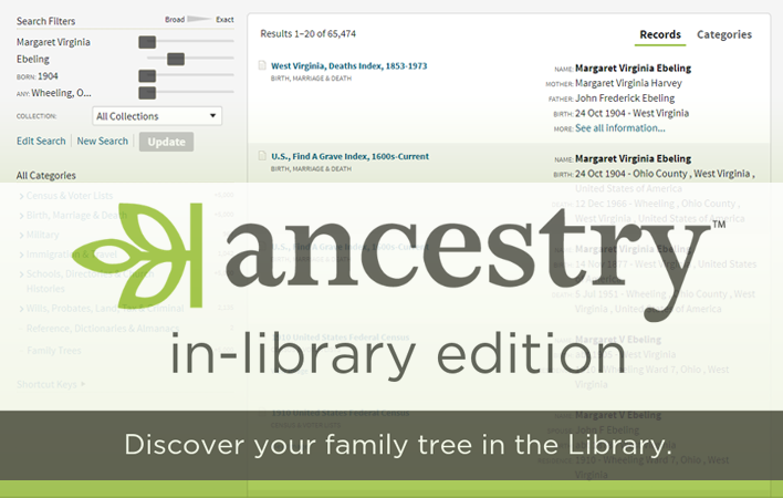 Ancestry Library Edition - In Library Access Only