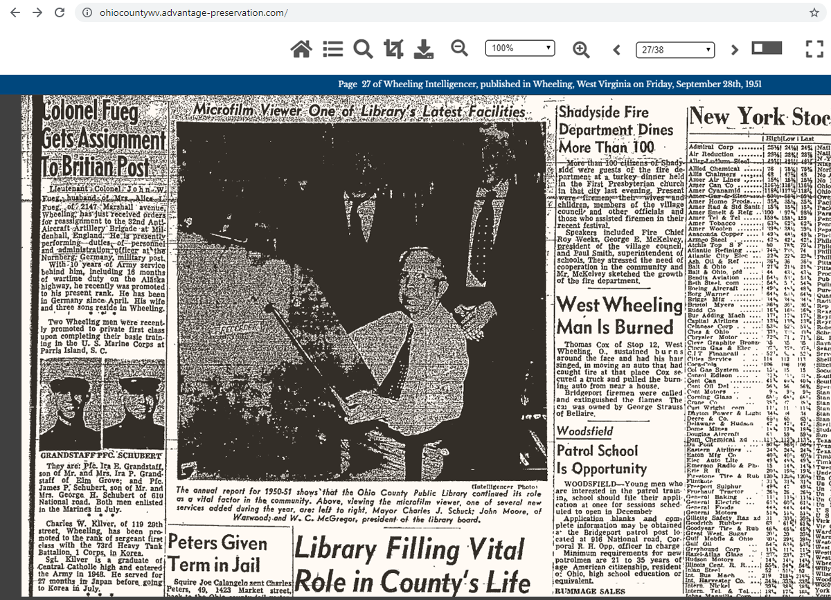 Example of a newspaper page on the Ohio County Public Library's Online Newspaper Archive