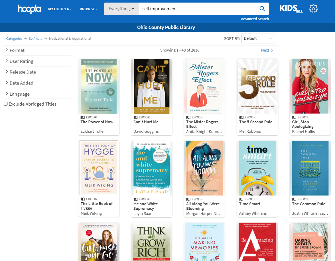 Self-Improvement Books available right now through Hoopla