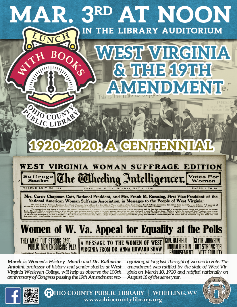 Lunch With Books: Tuesday, March 3, 2020 at noon - West Virginia & the 19th Amendment