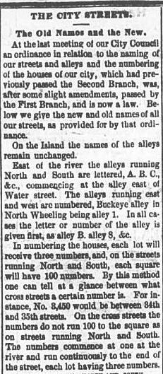 City Street Name Changes, Daily Intelligencer, July 11, 1873
