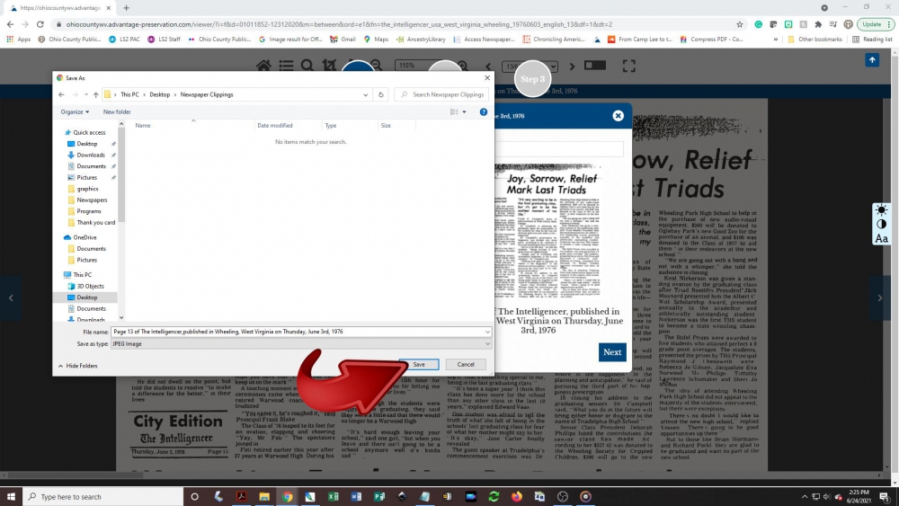 Creating a newspaper clipping - step 10: A Save As pop-up box will appear on the screen. Choose a folder on your computer or device to save the image to and click the Save button