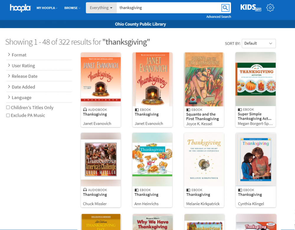 Books about Thanksgiving available right now through Hoopla