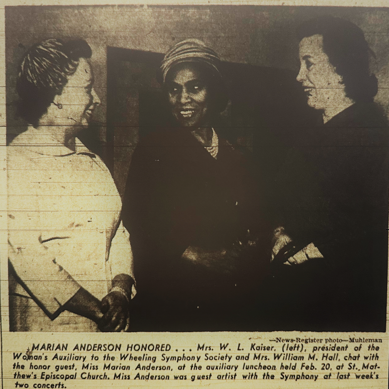When she visited Wheeling in 1959, Marian Anderson was honored at a luncheon at St. Matthew's Church.