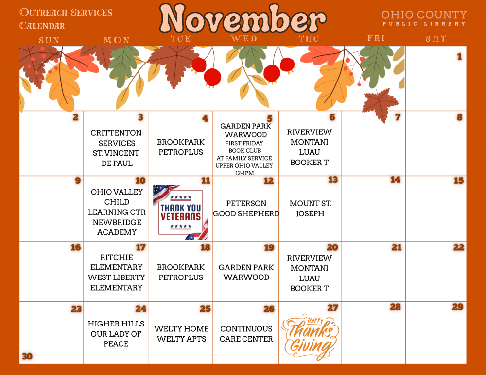 November 2025 Outreach Calendar