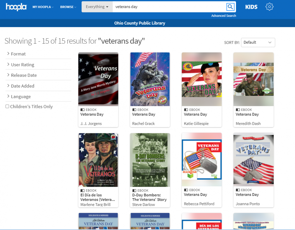 Books about Veterans Day available right now through Hoopla