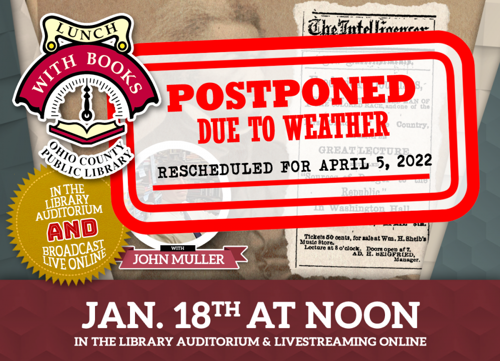 LUNCH WITH BOOKS: Postponed due to weather