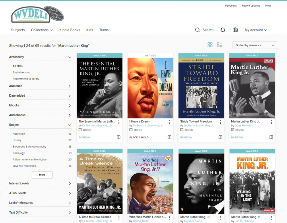 Books about Martin Luther King Jr. available through WVDeli