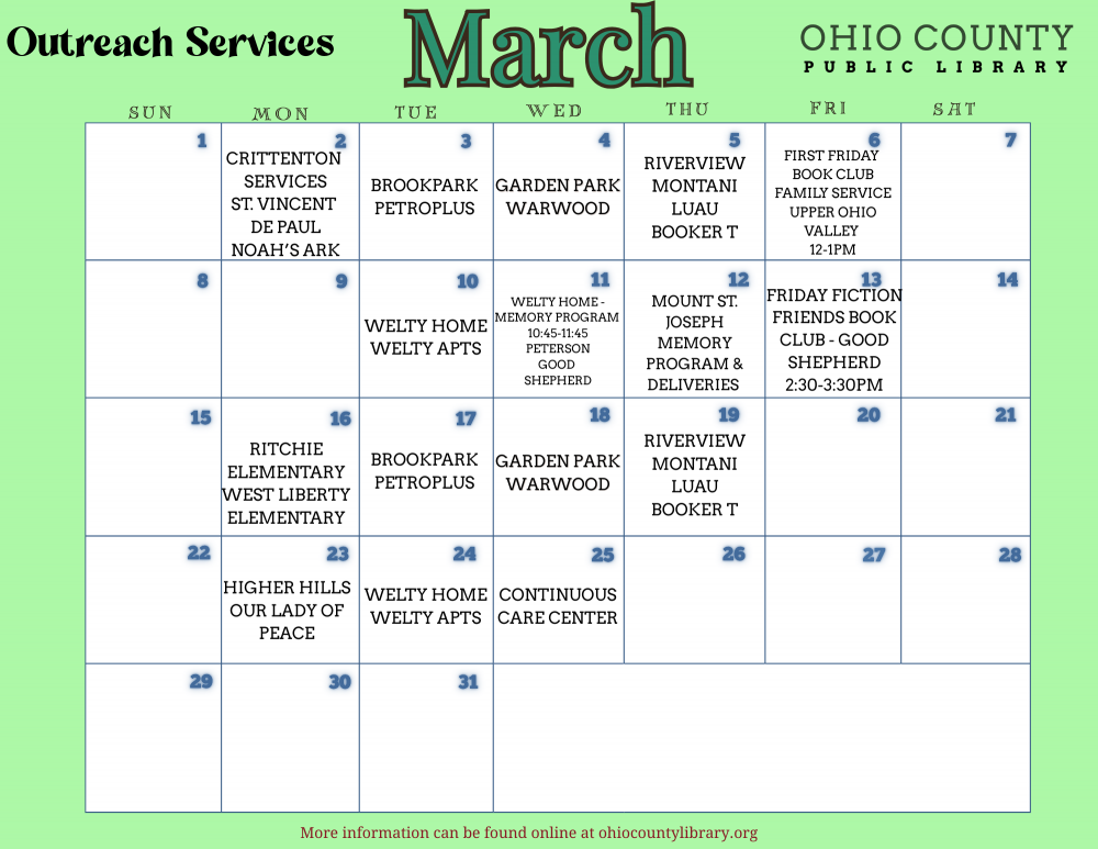 March 2026 Outreach Calendar