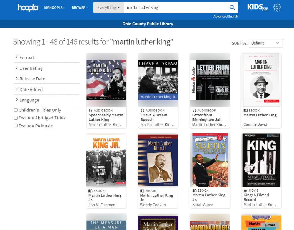 Books about Martin Luther King Jr. available through Hoopla