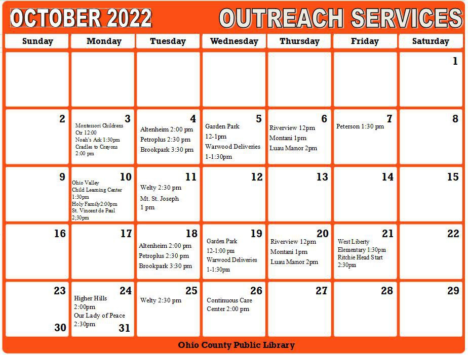 October 2022 Outreach Calendar