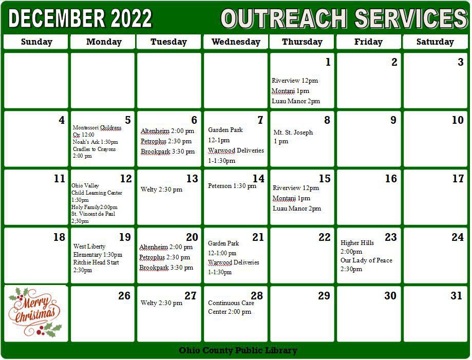 December 2022 Outreach Calendar