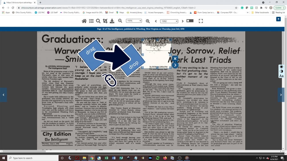 Creating a newspaper clipping - step 2: Drag the cropping box into place