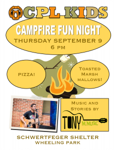 OCPL Kids Campfire Fun Night at Wheeling Park, September 9 at 6 pm