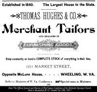 Thomas Hughes & Co, Merchant Tailor, Wheeling, W. Va., 1881 Advertisment