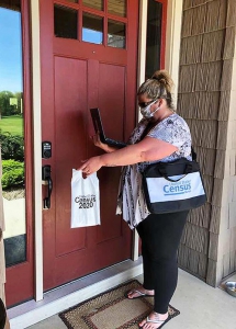 Census enumerator making a household visit. 