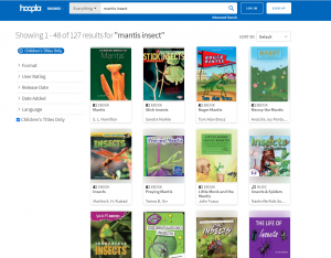Mantis and insect related ebooks available through Hoopla
