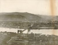 The Island and the Suspension Bridge from the top of the hill. The row of buildings in the lower foreground were almost all stables or feed stores.