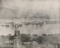 This is believed to be the oldest existing picture of Wheeling. The Print is copied from an old daguerreotype made during the flood of 1852, showing 10th and Main Streets.