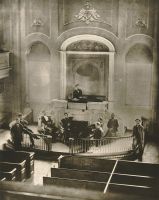 Interior of the Fourth Street Church. Jenny Lind sang from this rostrum.