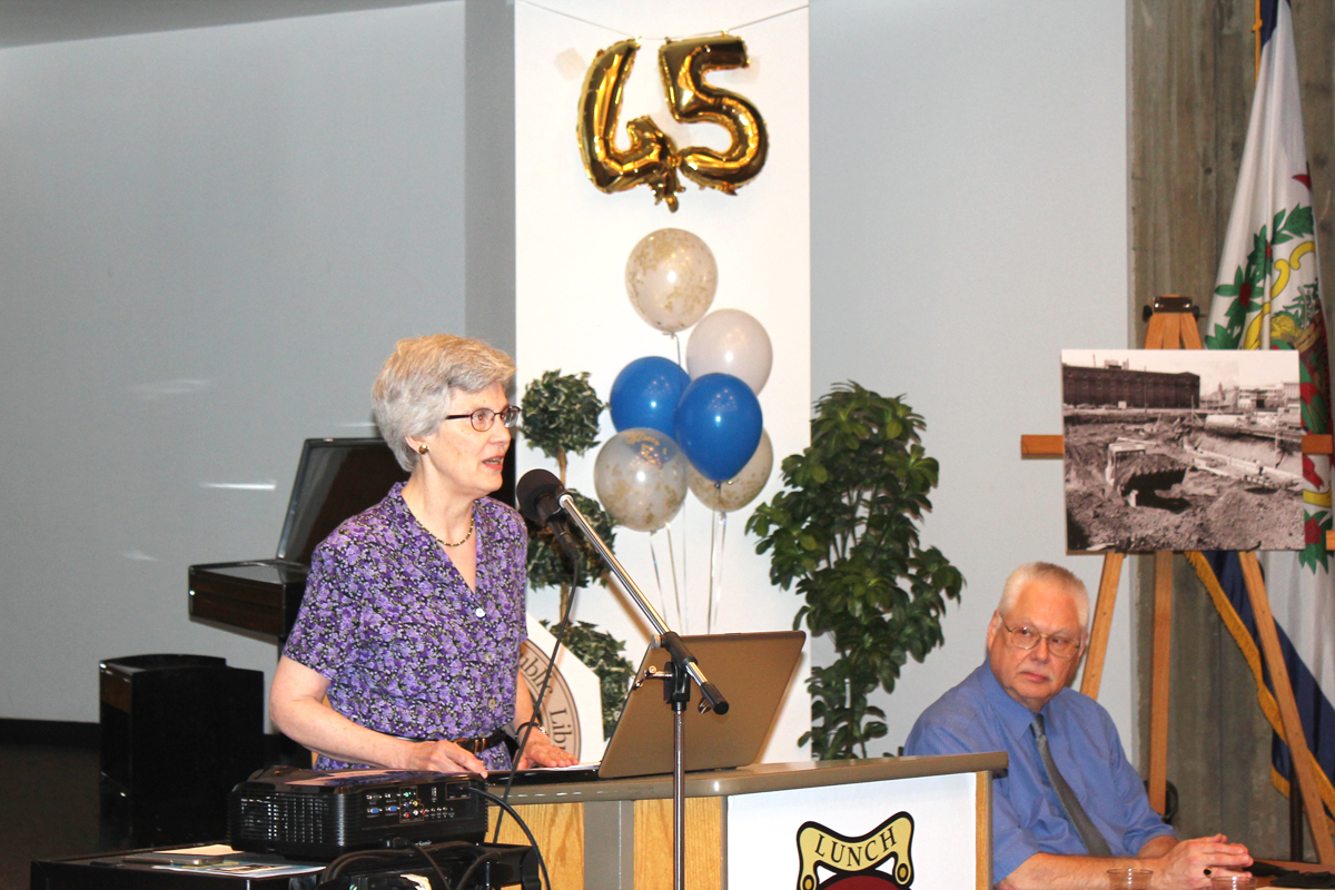Bonnie Thurston reading her poem, A Memoir in Praise of Public Libraries, at the Ohio County Public Library Grand Reopening, May 19, 2018
