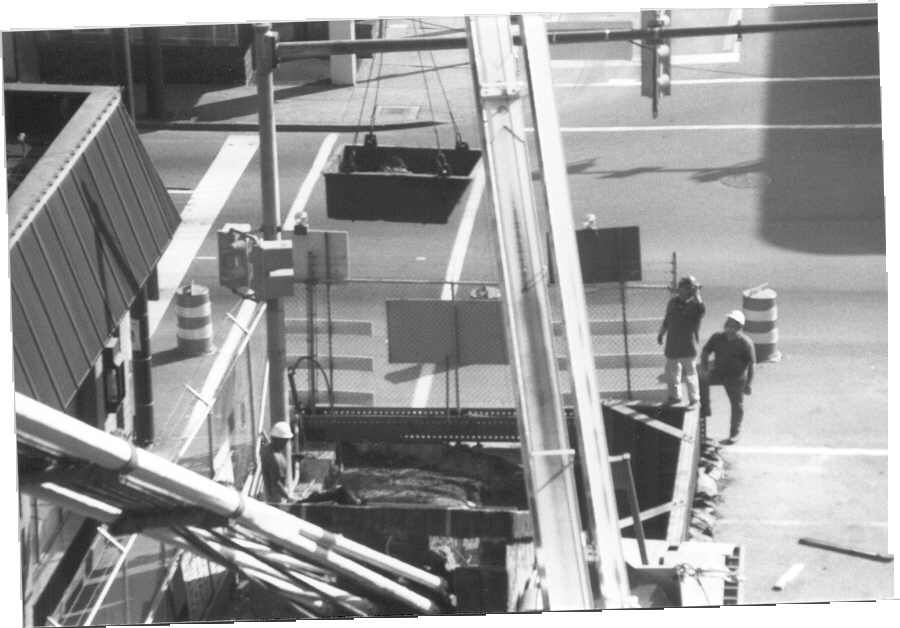 Wheeling Suspension Bridge renovation project, 1999 Excavation of the