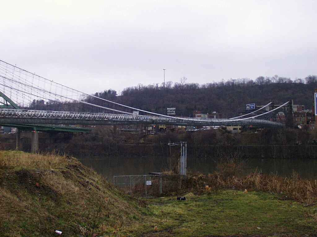 Wheeling Suspension Bridge renovation project, 1999 Long View of