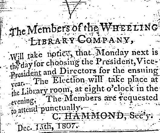 1807 Announcement of Wheeling Library Company