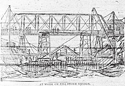 AT WORK ON THE STONE BRIDGE Wheeling Daily Intelligencer, Nov. 3, 1891
