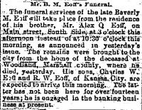 Beverly M. Eoff: Obituary from the Wheeling Intelligencer, Jan. 4, 1887