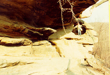 Large Shelter Cave about 125 feet southeast of Lewis Wetzel Cave
from Lewis Wetzel Cave, by Fueg.
