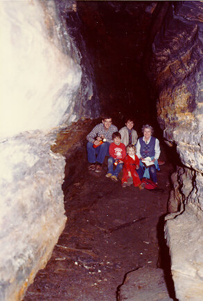 Inside Wetzel's Cave. Photograph from The Wetzel Family of Marshall County ... compiled by Naomi Parks Lowe, 1991; photocopy in Ohio County Public Library. Photograph by Buffie Matthews.